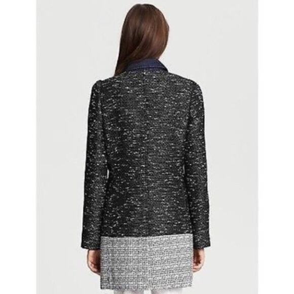 Banana Republic Colorblock Tweed Coat Black Gray White Medium - Picture 2 of 8